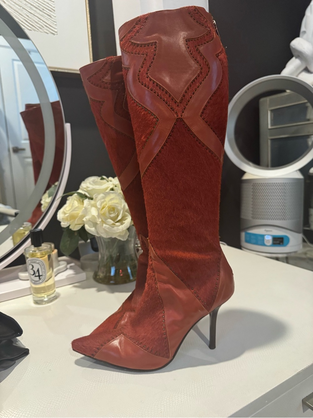 Isabella Fiore Burnt Orange 3” High-Heel Knee-High Boots - Women